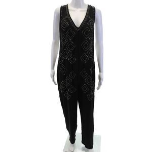 Religion Womens Beaded V-neck Sleeveless Zip Back Jumpsuit Black Size L